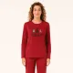 Mihra homewear γυναικεία χριστουγεννιάτικη κόκκινη Red  βελουτέ πιτζάμα πολυτελείας με φανταστικά κεντημένα δεντράκια Let it snow 19104.R2619
