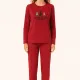 Mihra homewear γυναικεία χριστουγεννιάτικη κόκκινη Red  βελουτέ πιτζάμα πολυτελείας με φανταστικά κεντημένα δεντράκια Let it snow 19104.R2619