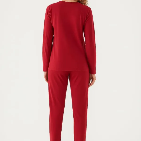 Mihra homewear γυναικεία χριστουγεννιάτικη κόκκινη Red  βελουτέ πιτζάμα πολυτελείας με φανταστικά κεντημένα δεντράκια Let it snow 19104.R2619