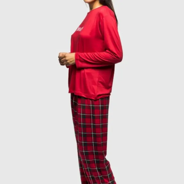 Mihra homewear γυναικεία Plus sizes κόκκινη Red  βελουτέ πιτζάμα honey πολυτελείας με καρώ παντελόνι ίσιο 50802.2.RED