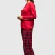 Mihra homewear γυναικεία Plus sizes κόκκινη Red  βελουτέ πιτζάμα honey πολυτελείας με καρώ παντελόνι ίσιο 50802.2.RED