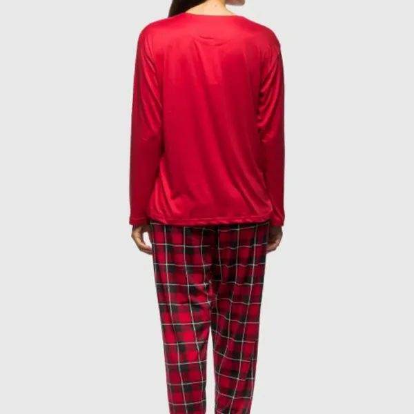 Mihra homewear γυναικεία Plus sizes κόκκινη Red  βελουτέ πιτζάμα honey πολυτελείας με καρώ παντελόνι ίσιο 50802.2.RED
