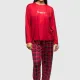 Mihra homewear γυναικεία Plus sizes κόκκινη Red  βελουτέ πιτζάμα honey πολυτελείας με καρώ παντελόνι ίσιο 50802.2.RED