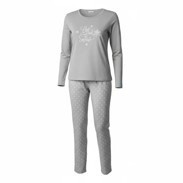 Mihra homewear γυναικεία χριστουγεννιάτικη γκρί grey  βελουτέ πιτζάμα πολυτελείας με φανταστικές κεντημένες νιφάδες χιονιού Let it snow 19102-22