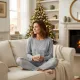 Mihra homewear γυναικεία χριστουγεννιάτικη γκρί grey  βελουτέ πιτζάμα πολυτελείας με φανταστικές κεντημένες νιφάδες χιονιού Let it snow 19102-22