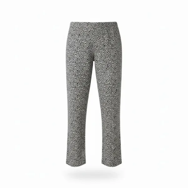 Arcan homewear γυναικεία γκρί grey  πιτζάμα πολυτελείας με κουμπιά και γιακά με λεοπάρ σχέδια 
