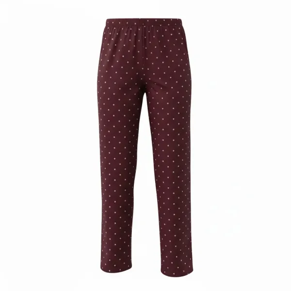 Arcan homewear γυναικεία μοντέρνα Μπορντώ βελουτέ πιτζάμα με κουμπιά & παντελόνι ίσιο  πουά Plus sizes 50851.4.BORDO