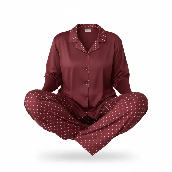 Arcan homewear γυναικεία μοντέρνα Μπορντώ βελουτέ πιτζάμα με κουμπιά & παντελόνι ίσιο  πουά Plus sizes 50851.4.BORDO
