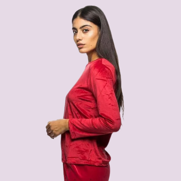 Mihra γυναικεία Μπορντώ βελούδινη πιτζάμα ladies night 13166 Bordaux