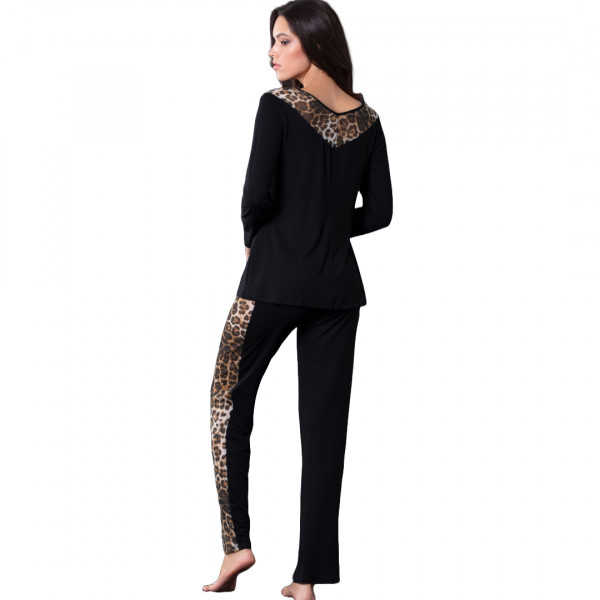 Milena By Paris Γυναικεία Πυτζάμα Premium Λεοπάρ απο Βισκόζη και Δίχτυ Πλισέ Animal Print 009124