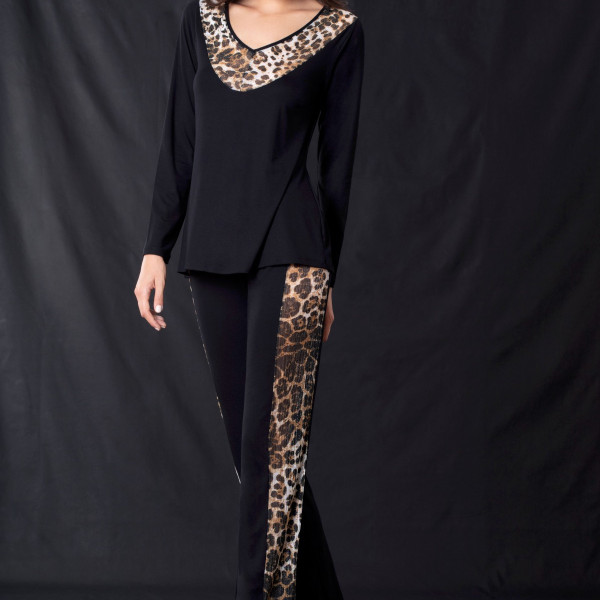 Milena By Paris Γυναικεία Πυτζάμα Premium Λεοπάρ απο Βισκόζη και Δίχτυ Πλισέ Animal Print 009124