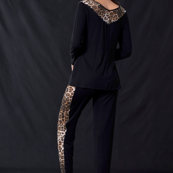 Milena By Paris Γυναικεία Πυτζάμα Premium Λεοπάρ απο Βισκόζη και Δίχτυ Πλισέ Animal Print 009124