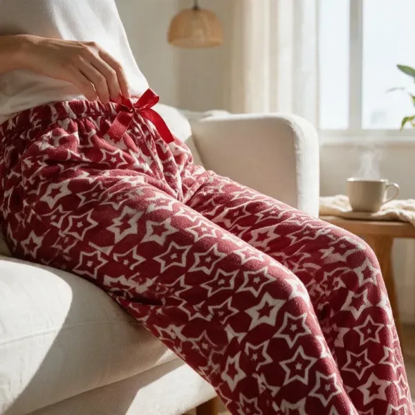 Rinda Mood Γυναικείο Παντελόνι Πυτζάμας Fleece Κόκκινη με Αστεράκια Mix & Match Rinda.Red.Stars