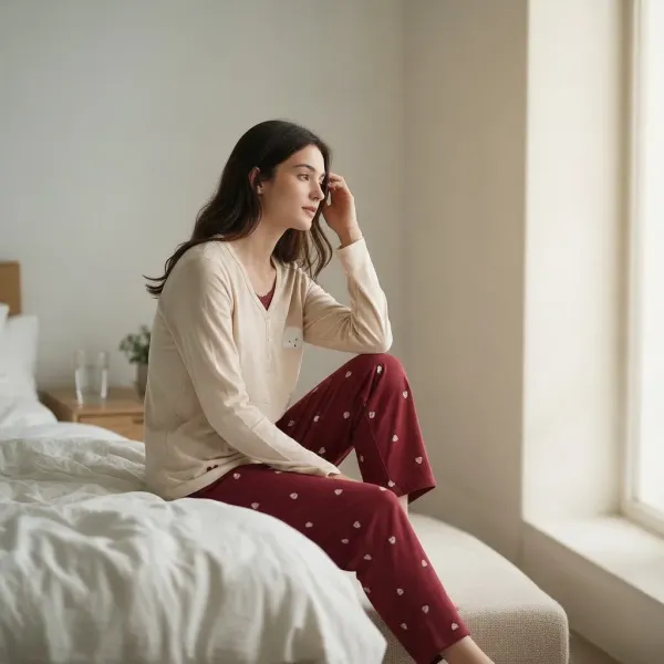 Tress Γυναικείο fashion σετ πυτζάμας ανοιχτό κρεμ μπλούζακι με 3 κουμπιά & ανάγλυφο σκυλάκι με μπορντώ ίσιο παντελόνι PG267740