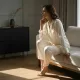 Γυναικεία Lingerie σατέν ιβουάρ πιτζάμα με σατέν κουμπιά και ίσιο παντελόνι DM7059 IVORY