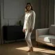 Γυναικεία Lingerie σατέν ιβουάρ πιτζάμα με σατέν κουμπιά και ίσιο παντελόνι DM7059 IVORY