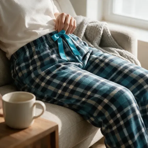 Rinda Mood Γυναικείο Παντελόνι Πυτζάμας Fleece Καρό με Μπλέ Πετρόλ αποχρώσεις Mix & Match Rinda.Petrol 