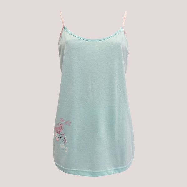 Q-bo Γυναικείο αμάνικο set babydoll Micromodal Τιρκουάζ top & σορτς με λουλουδάκια floral 9663.VQ