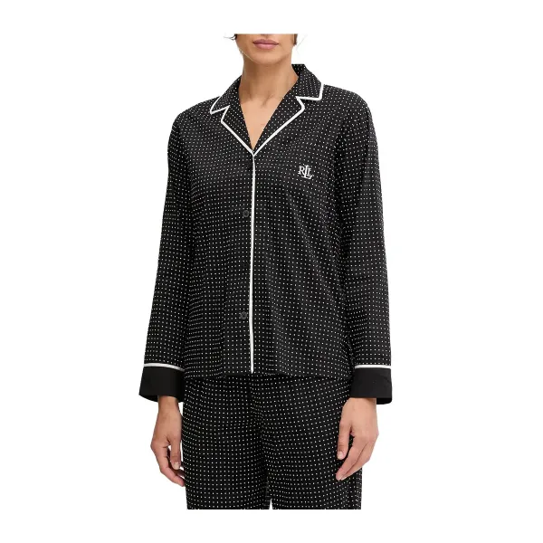 Ralph Lauren Γυναικείο set βαμβακερό πιτζάμας μαύρο με λευκό πουά πουκάμισο με κουμπιά &  παντελόνι ILN92439