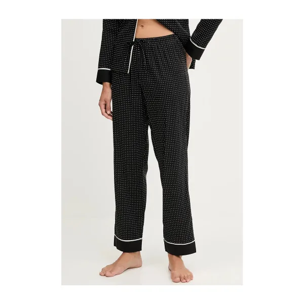 Ralph Lauren Γυναικείο set βαμβακερό πιτζάμας μαύρο με λευκό πουά πουκάμισο με κουμπιά &  παντελόνι ILN92439