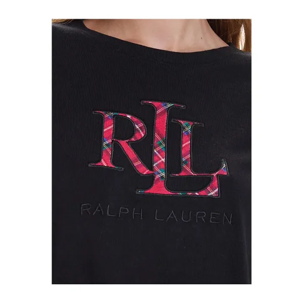 Ralph Lauren Γυναικείο set πιτζάμας μαύρη μπλούζα με ανάγλυφο logo & κόκκινο καρώ παντελόνι ILN72466F
