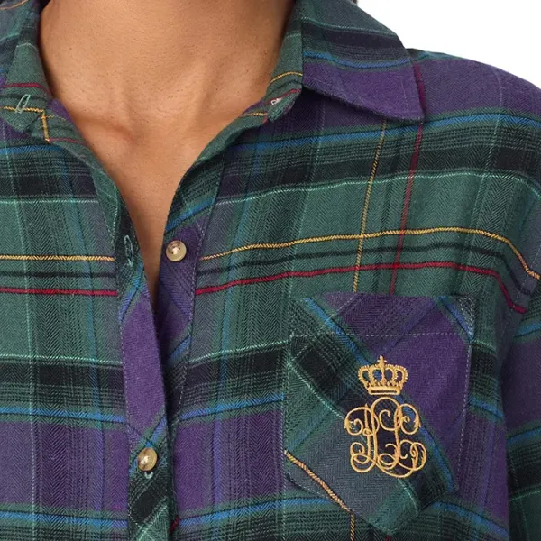 Ralph Lauren Γυναικείο set βαμβακερό πιτζάμας πράσινο με μωβ καρώ πουκάμισο με κουμπιά &  καρώ παντελόνι ILN92374F