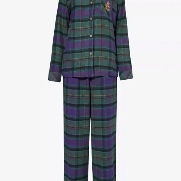 Ralph Lauren Γυναικείο set βαμβακερό πιτζάμας πράσινο με μωβ καρώ πουκάμισο με κουμπιά &  καρώ παντελόνι ILN92374F