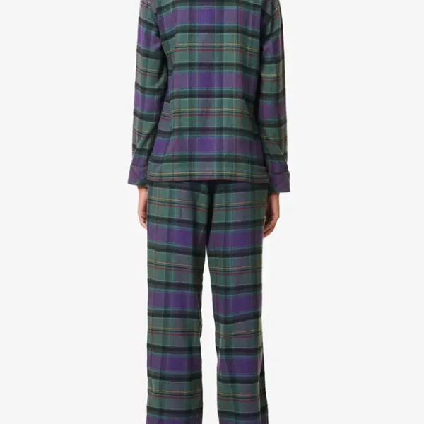 Ralph Lauren Γυναικείο set βαμβακερό πιτζάμας πράσινο με μωβ καρώ πουκάμισο με κουμπιά &  καρώ παντελόνι ILN92374F