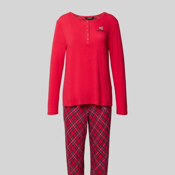 Ralph Lauren Γυναικείο set πιτζάμας κόκκινη μπλούζα με κουμπιά & κόκκινο καρώ παντελόνι ILN92466F