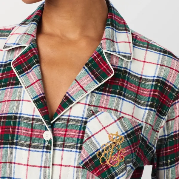Ralph Lauren Γυναικείο set πιτζάμας πράσινο καρώ πουκάμισο με κουμπιά &  καρώ παντελόνι ILN92457F