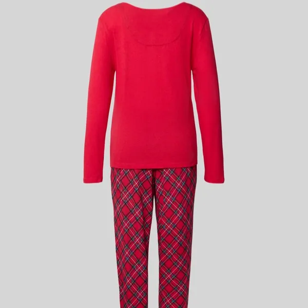 Ralph Lauren Γυναικείο set πιτζάμας κόκκινη μπλούζα με κουμπιά & κόκκινο καρώ παντελόνι ILN92466F