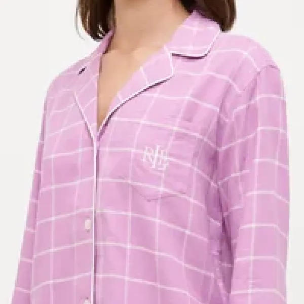 Ralph Lauren Γυναικείο set βαμβακερό πιτζάμας μωβ καρώ πουκάμισο με κουμπιά &  καρώ παντελόνι ILN92364