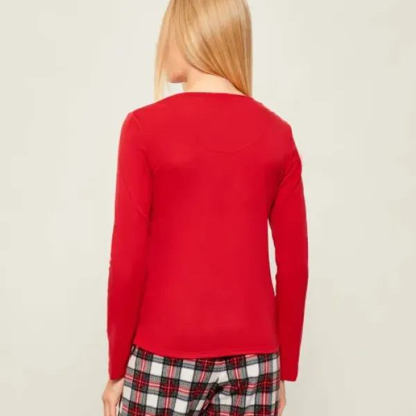 Ralph Lauren Γυναικείο set πιτζάμας Κόκκινη μπλούζα με logo &  καρώ παντελόνι ILN72458F