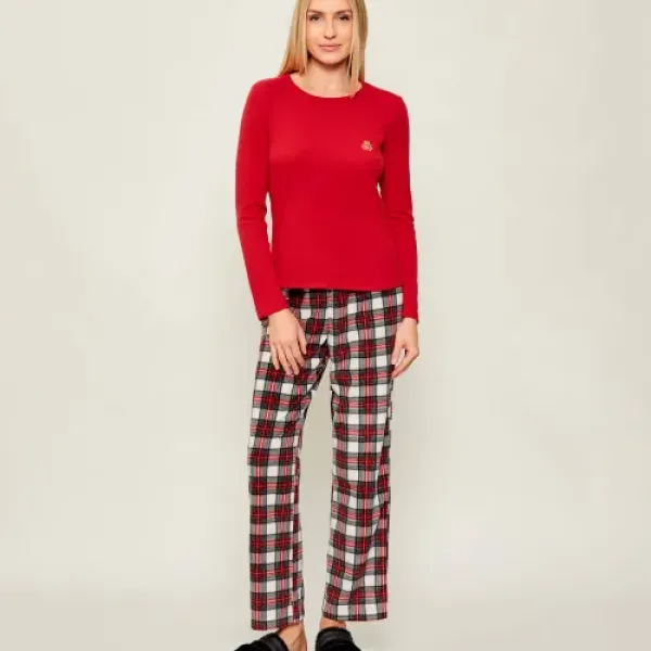 Ralph Lauren Γυναικείο set πιτζάμας Κόκκινη μπλούζα με logo &  καρώ παντελόνι ILN72458F