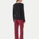 Ralph Lauren Γυναικείο set πιτζάμας μαύρη μπλούζα με τσέπη & logo & κόκκινο καρώ παντελόνι ILN72458F