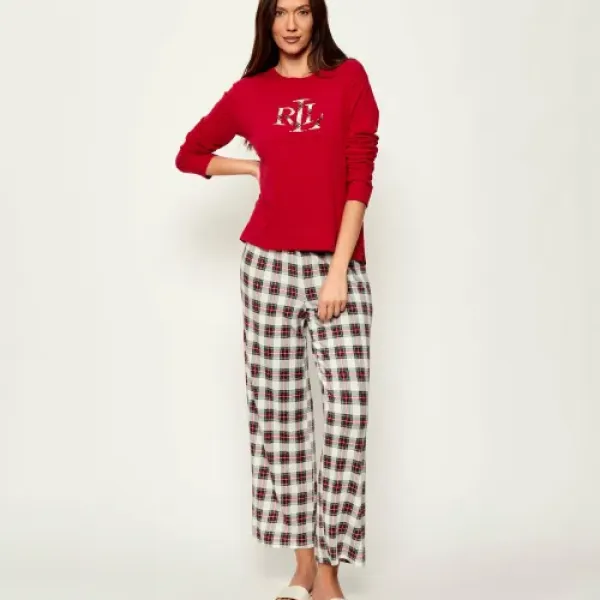 Ralph Lauren Γυναικείο set πιτζάμας Κόκκινη μπλούζα με καρώ logo &  καρώ  παντελόνι ILN92384F