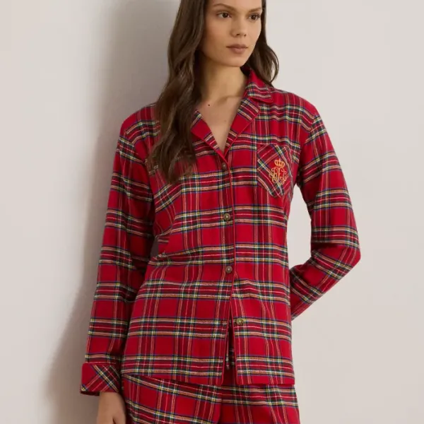 Ralph Lauren Γυναικείο set πιτζάμας κόκκινο καρώ πουκάμισο με κουμπιά &  καρώ παντελόνι ILN92457F