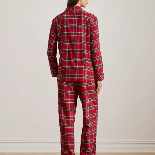 Ralph Lauren Γυναικείο set πιτζάμας κόκκινο καρώ πουκάμισο με κουμπιά &  καρώ παντελόνι ILN92457F