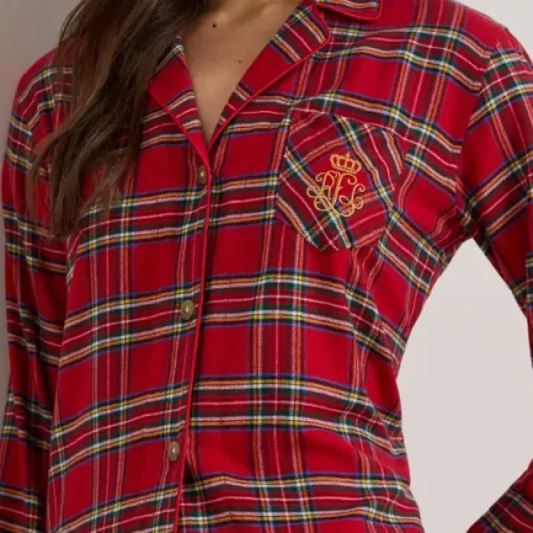 Ralph Lauren Γυναικείο set πιτζάμας κόκκινο καρώ πουκάμισο με κουμπιά &  καρώ παντελόνι ILN92457F