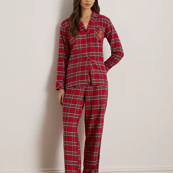 Ralph Lauren Γυναικείο set πιτζάμας κόκκινο καρώ πουκάμισο με κουμπιά &  καρώ παντελόνι ILN92457F