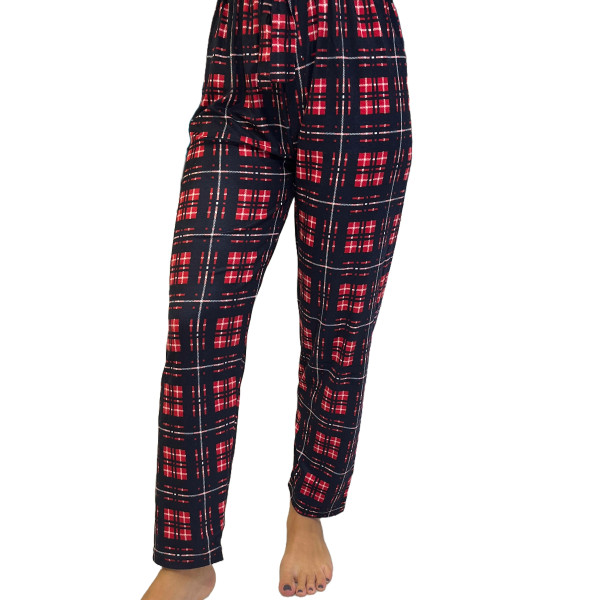 Rinda Mood Γυναικείο χειμερινό Παντελόνι Πυτζάμας σε υπέροχο Μπλέ Κόκκινο Καρό Mix & Match Rinda.Blue.Red