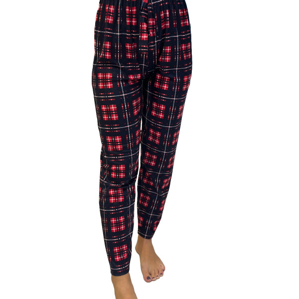 Rinda Mood Γυναικείο χειμερινό Παντελόνι Πυτζάμας σε υπέροχο Μπλέ Κόκκινο Καρό Mix & Match Rinda.Blue.Red