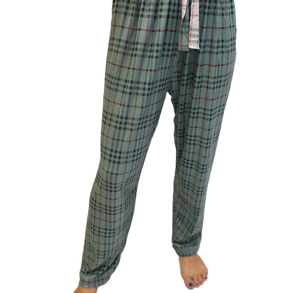 Rinda Mood Γυναικείο ζεστό Παντελόν Καρό πράσινο μέντα Plus Size Mix & Match Rinda.MINT το κάτω μέρος της Πυτζάμας 