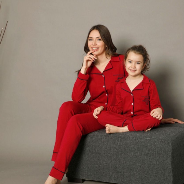 Siyah Inci Βαμβακερή Πιτζάμα Παιδική Με Κουμπιά "Πουκάμισο ''Nice Day''  Μπορντώ 73001-K