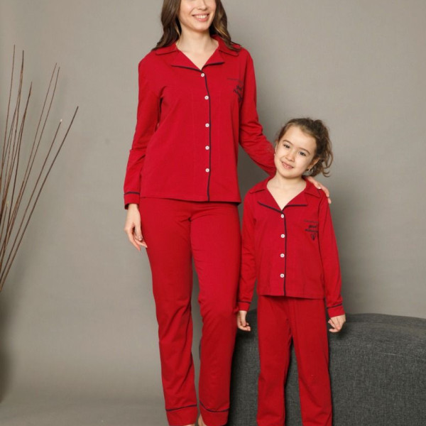 Siyah Inci Βαμβακερή Πιτζάμα Παιδική Με Κουμπιά "Πουκάμισο ''Nice Day''  Μπορντώ 73001-K