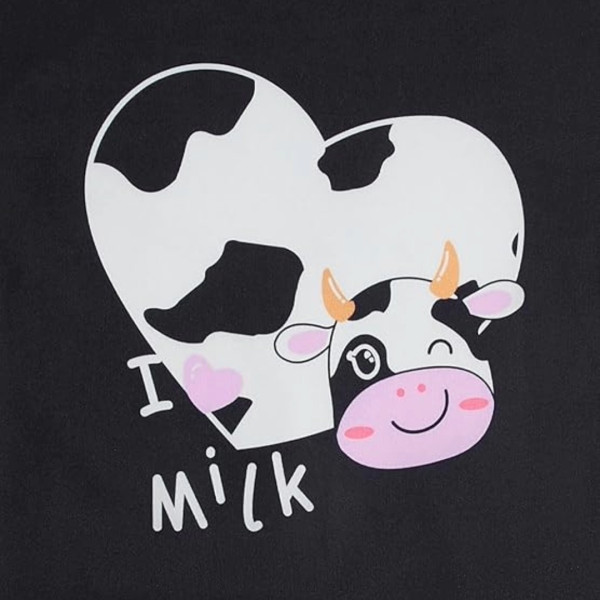 Γυναικεία Βαμβακερή ζεστή Πιτζάμα fashion με σχέδιο αγελαδίτσα μαύρη μπλούζα με κουμπιά και παντελόνι λευκό Woo Q1035