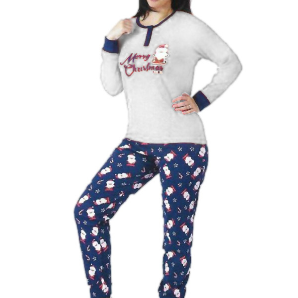 Stylosa Merry Chirstmas Γυναικεία βαμβακερή με 2 κουμπιά Χριστουγεννιάτικη Πυτζάμα Γκρί Z-129