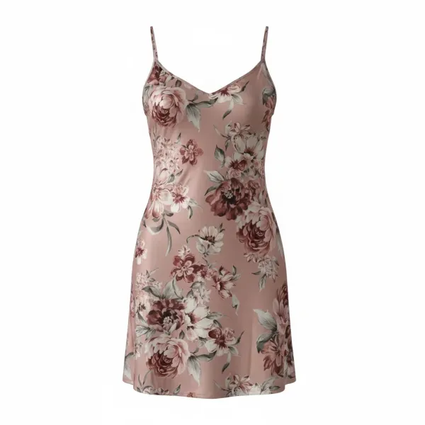 Blackspade Γυναικείο Saten Σατέν Floral ροζ νυχτικό μέχρι το γόνατο V με ιδιαίτερο κόψιμο χιαστί & ρυθμιζόμενες τιράντες 68216