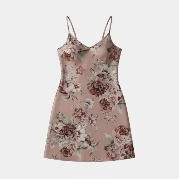 Blackspade Γυναικείο Saten Σατέν Floral ροζ νυχτικό μέχρι το γόνατο V με ιδιαίτερο κόψιμο χιαστί & ρυθμιζόμενες τιράντες 68216