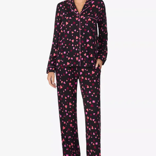 Kate Spade Γυναικείο set πιτζάμας μαύρο με κόκκινες & ροζ καρδούλες  πουκάμισο με κουμπιά & ιδιο παντελόνι KS182766